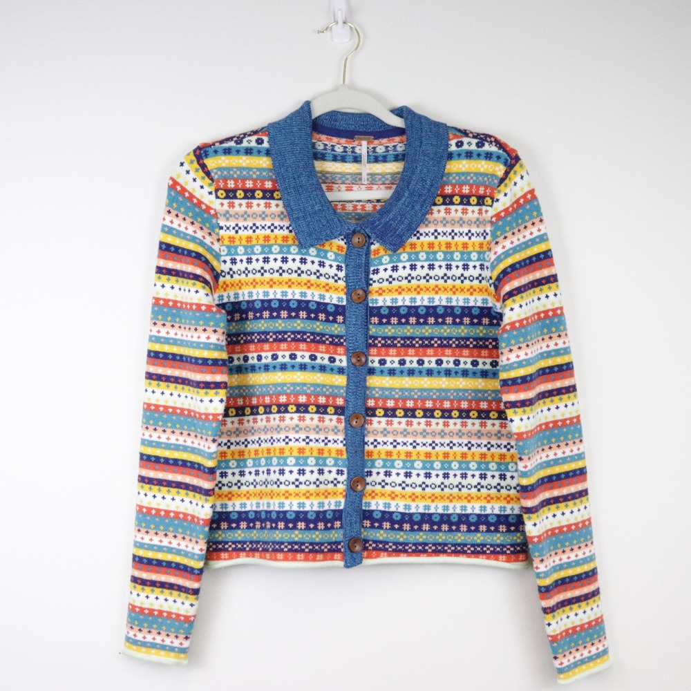 Free People Oak And Pine Cardigan Large‎ Fair Isle Sweater - Picture 3 of 9
